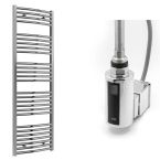 Reina Diva Electric Curved Towel Radiator with Chrome Touch Thermostatic Element 400mm x 1600mm - Chrome