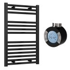 Reina Diva Electric Towel Radiator with Black Weekly Thermostatic Element 500mm x 800mm - Black
