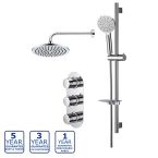 Serene Redonda Thermostatic Triple Two Outlet Shower Valve with Sliding Rail Kit & Fixed Head - Chrome