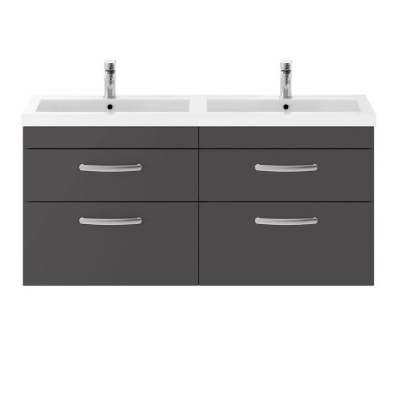 Nuie Athena 1200mm Double 2 Drawer Wall Hung Cabinet & Basin - Gloss Grey