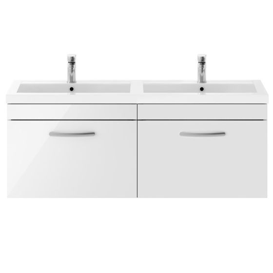 Nuie Athena 1200mm 2 Drawer Wall Hung Cabinet & Basin - Gloss White