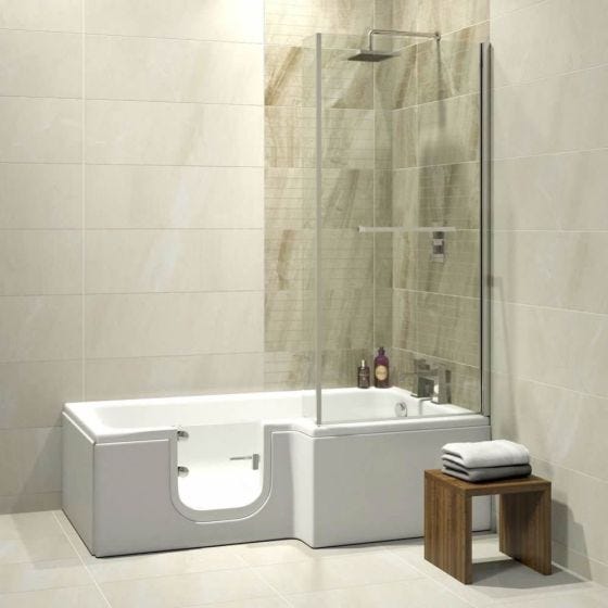 Trojan Bathe Easy Solarna 1700mm x 850mm L Shaped Easy Access Shower Bath - Left Hand