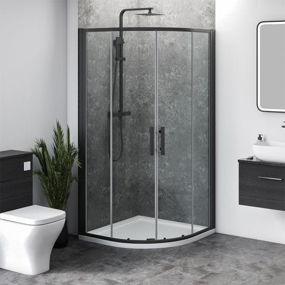 900mm x 900mm Double Sliding Door Black Quadrant Shower Enclosure and Shower Tray