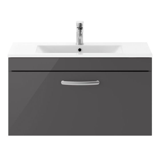 Nuie Athena 800mm Wall Hung Cabinet & Minimalist Basin - Gloss Grey