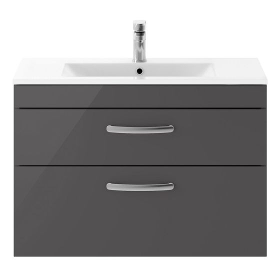 Nuie Athena 800mm 2 Drawer Wall Hung Cabinet & Minimalist Basin - Gloss Grey