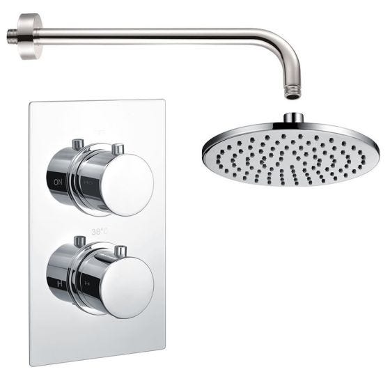 Electra Twin Round Concealed Thermostatic Shower Valve with Wall Arm and Fixed Shower Head