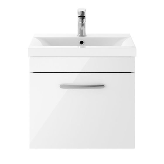Nuie Athena 500mm Wall Hung Cabinet & Mid-Edge Basin - White Gloss