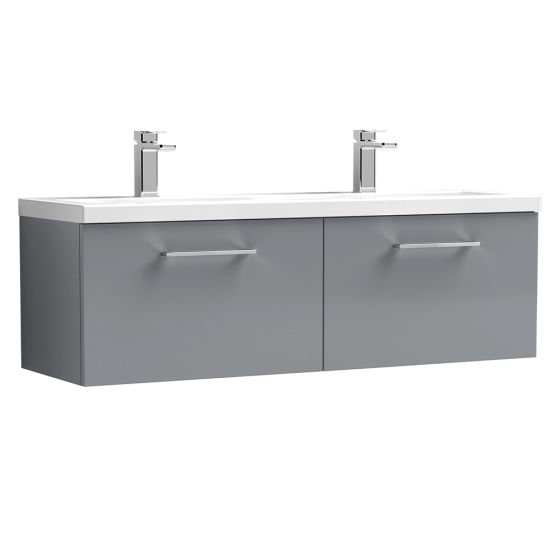 Nuie Arno 1200mm Wall Hung 2 Drawer Vanity Unit & Polymarble Basin - Satin Grey