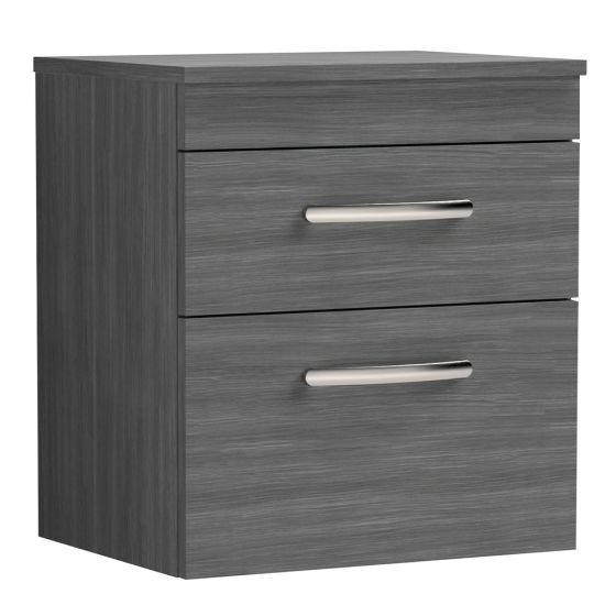 Nuie Athena 500mm 2 Drawer Wall Hung Cabinet & Worktop - Anthracite Woodgrain