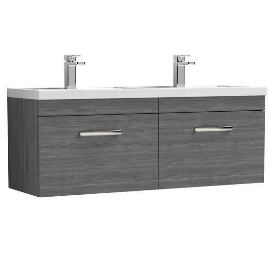 Nuie Athena 1200mm 2 Drawer Wall Hung Cabinet & Basin - Anthracite Woodgrain