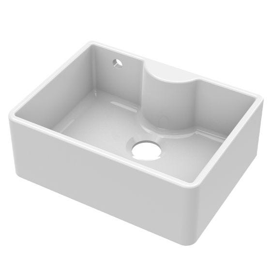 Nuie Butler Fireclay 1 Bowl Undermount Sink with Central Waste, Tap Ledge & Overflow 595mm - White