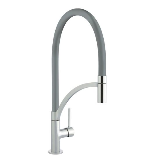 Prima+ Swan Neck 1 Tap Hole Single Lever Sink Mixer with Pull Out - Matt Gun Metal