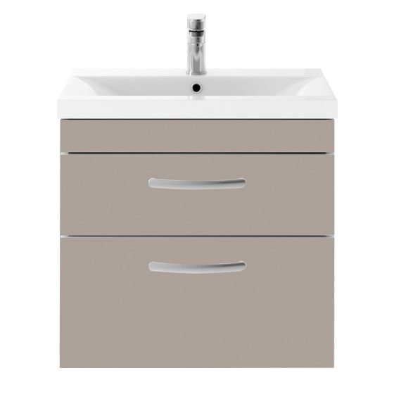 Nuie Athena 600mm 2 Drawer Wall Hung Cabinet & Mid-Edge Basin - Stone Grey
