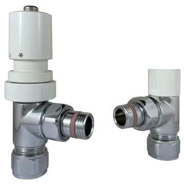 Apollo White TRV Set Head Angled Radiator Valve 15mm - Chrome 