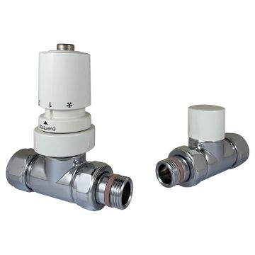 Apollo White TRV Set Head Straight Radiator Valve 15mm - Chrome 