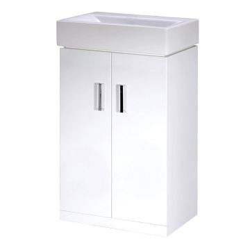 Nuie Cloakroom 450mm Floor Standing Cabinet & Basin - Gloss White