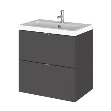Hudson Reed Fusion Wall Hung 500mm 2 Drawer Vanity Unit & Basin - Gloss Grey