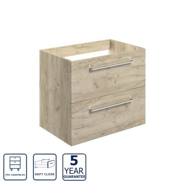 Serene Oxford 590mm Wall Hung 2 Drawer Basin Unit & Worktop - Oak