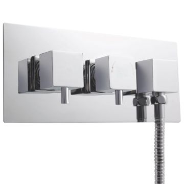 Nuie Volt Twin Thermostatic Shower Valve With Diverter and Built-in Outlet