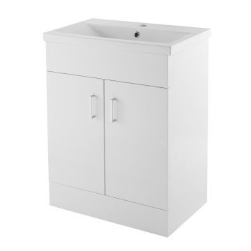 Nuie Eden 600mm 2 Door Floor Standing Cabinet & Mid-Edge Basin - Gloss White