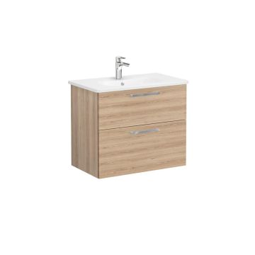 Vitra Zentrum 800mm Wall Hung 2 Drawer Vanity Unit - Natural Oak
