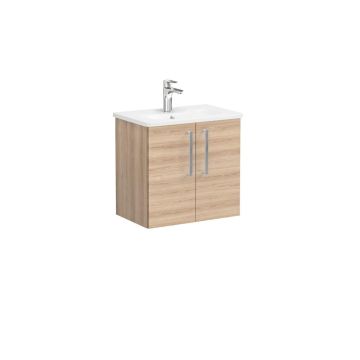 Vitra Zentrum Compact 600mm Wall Hung 2 Door Vanity Unit - Natural Oak