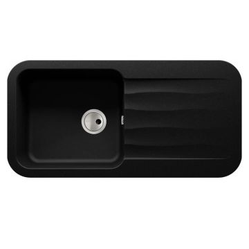 Abode Dune Granite Inset Sink with 1 Bowl, Drainer & Kit 1000mm - Black Metallic