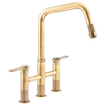 Abode Hex Bridge 3TH Dual Lever Pull Out Sink Mixer - Antique Brass