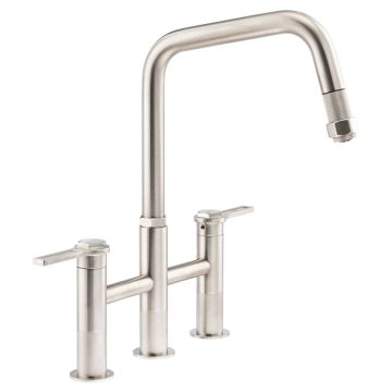 Abode Hex Bridge 3TH Dual Lever Pull Out Sink Mixer - Brushed Nickel