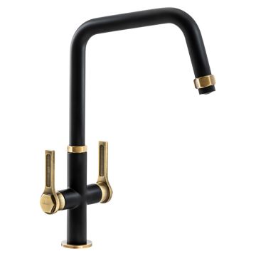 Abode Hex Dual Lever Monobloc Sink Mixer - Antique Brass / Matt Black