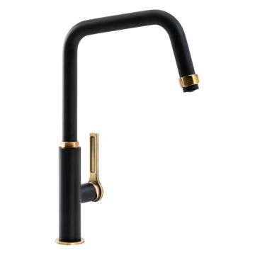 Abode Hex Single Lever Monobloc Sink Mixer - Antique Brass / Matt Black