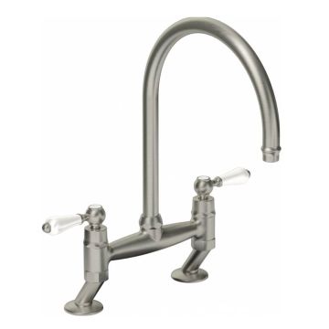 Abode Ludlow 2 Tap Hole Bridge Sink Mixer - Brushed Nickel