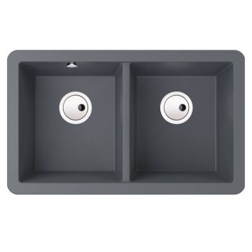 Abode Matrix SQ GR15 Granite Undermount Sink with 2 Bowl & Kit 758mm - Black Metallic