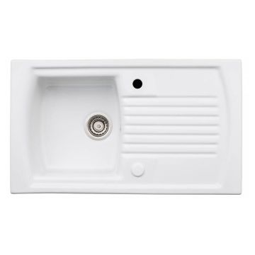 Abode Milford Ceramic Inset Sink with 1 Bowl, Drainer & Kit 860mm - White