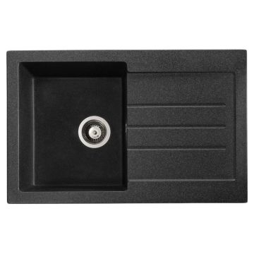Abode Xcite Granite Inset Sink with 1 Bowl, Drainer & Kit 780mm - Black Metallic