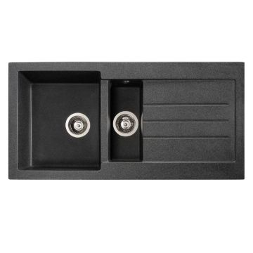 Abode Xcite Granite Inset Sink with 1.5 Bowl, Drainer & Kit 1000mm - Black Metallic