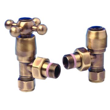 Apollo Victorian Style Valve Set 'X' Head Angled 15mm - Antique Brass