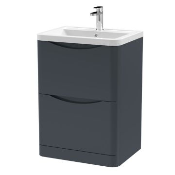 Nuie Lunar 600mm Floor Standing 2 Drawer Vanity Unit & Ceramic Basin - Satin Anthracite