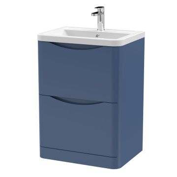 Nuie Lunar 600mm Floor Standing 2 Drawer Vanity Unit & Ceramic Basin - Satin Blue