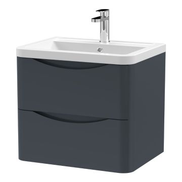 Nuie Lunar 600mm Wall Hung 2 Drawer Vanity Unit & Ceramic Basin - Satin Anthracite