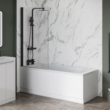 Aqua i 6mm Black Square Shower Bath Screen 1400mm x 800mm