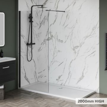 Aqua i 8 Black Wetroom Screen Panel 1100mm x 2000mm High