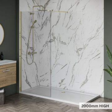Aqua i 8 Brushed Brass Wetroom Screen Panel 760mm x 2000mm High