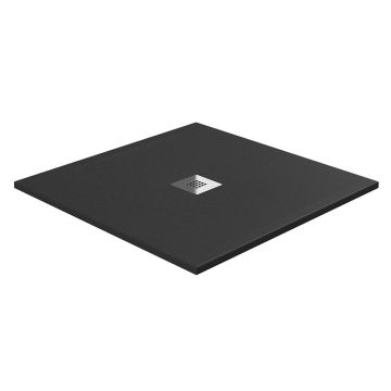 Aqua I Urban Slate Effect Square Shower Tray & Waste 760mm x 760mm - Midnight Black 