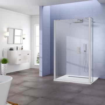 Azzio innovation 8mm Walk-in Wetroom with Double Support Arm & Fixed Deflector Panels