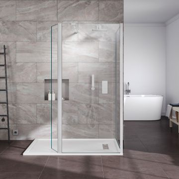 Azzio Innovation 8mm Walk-in Corner Wetroom with Flipper Panel
