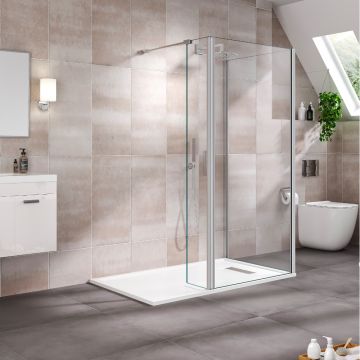Azzio Innovation 10mm Walk-in Corner Wetroom with Fixed Deflector Panel