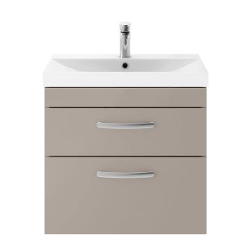 Nuie Athena 600mm 2 Drawer Wall Hung Cabinet & Thin-Edge Basin - Stone Grey