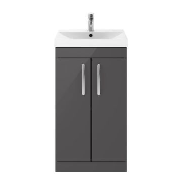 Nuie Athena 500mm 2 Door Floor Standing Cabinet & Thin-Edge Basin - Gloss Grey