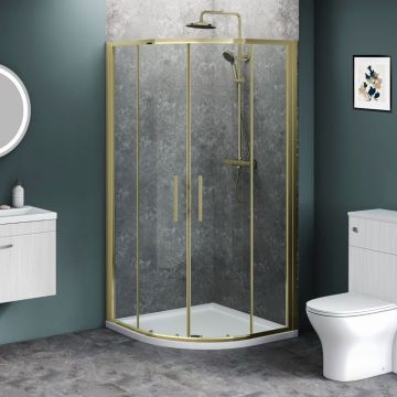 Azzio 6 Quadrant Sliding Shower Enclosure 800mm x 800mm - Brushed Brass